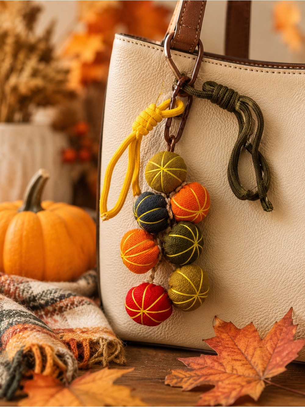 Cloth Pumpkin Cluster Bag Charm Keychain Boho Fall Autumn Purse Accessory